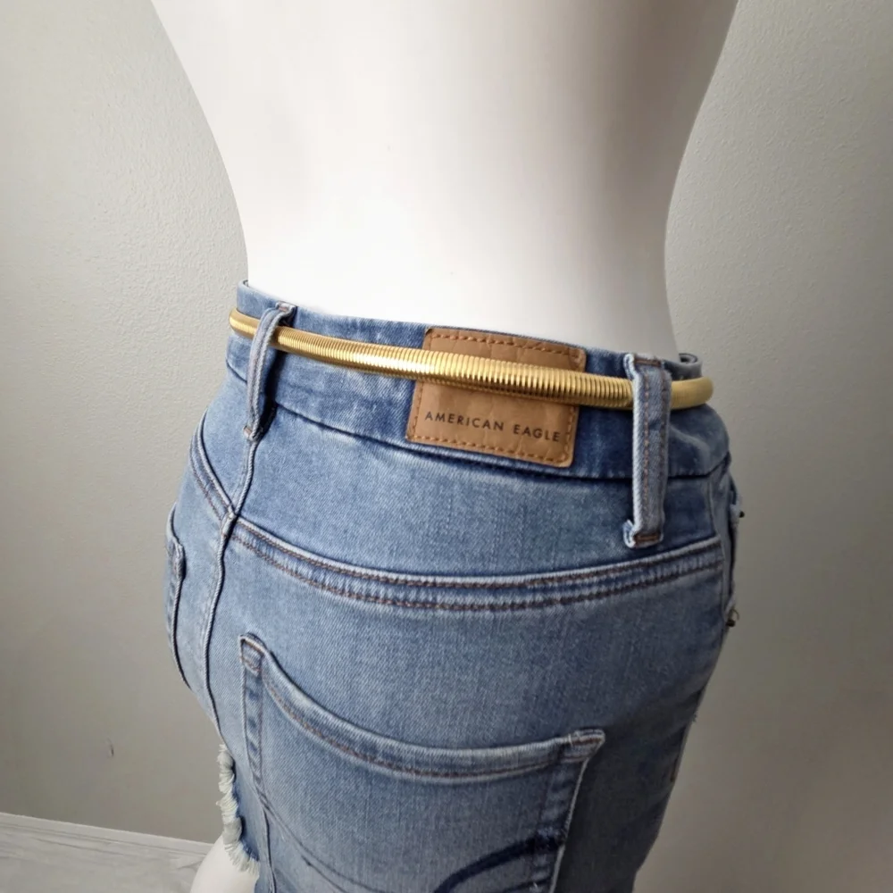 Slinky Gold Vintage Disco Stretch Belt With Hook Closure, Size Small